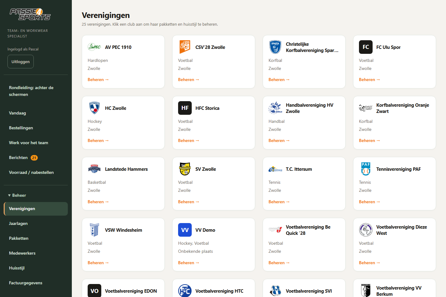 Scherm: Clubs beheren