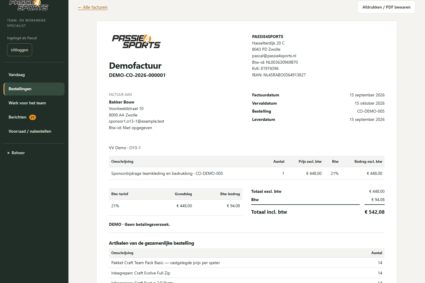 Scherm: Factuurdocument