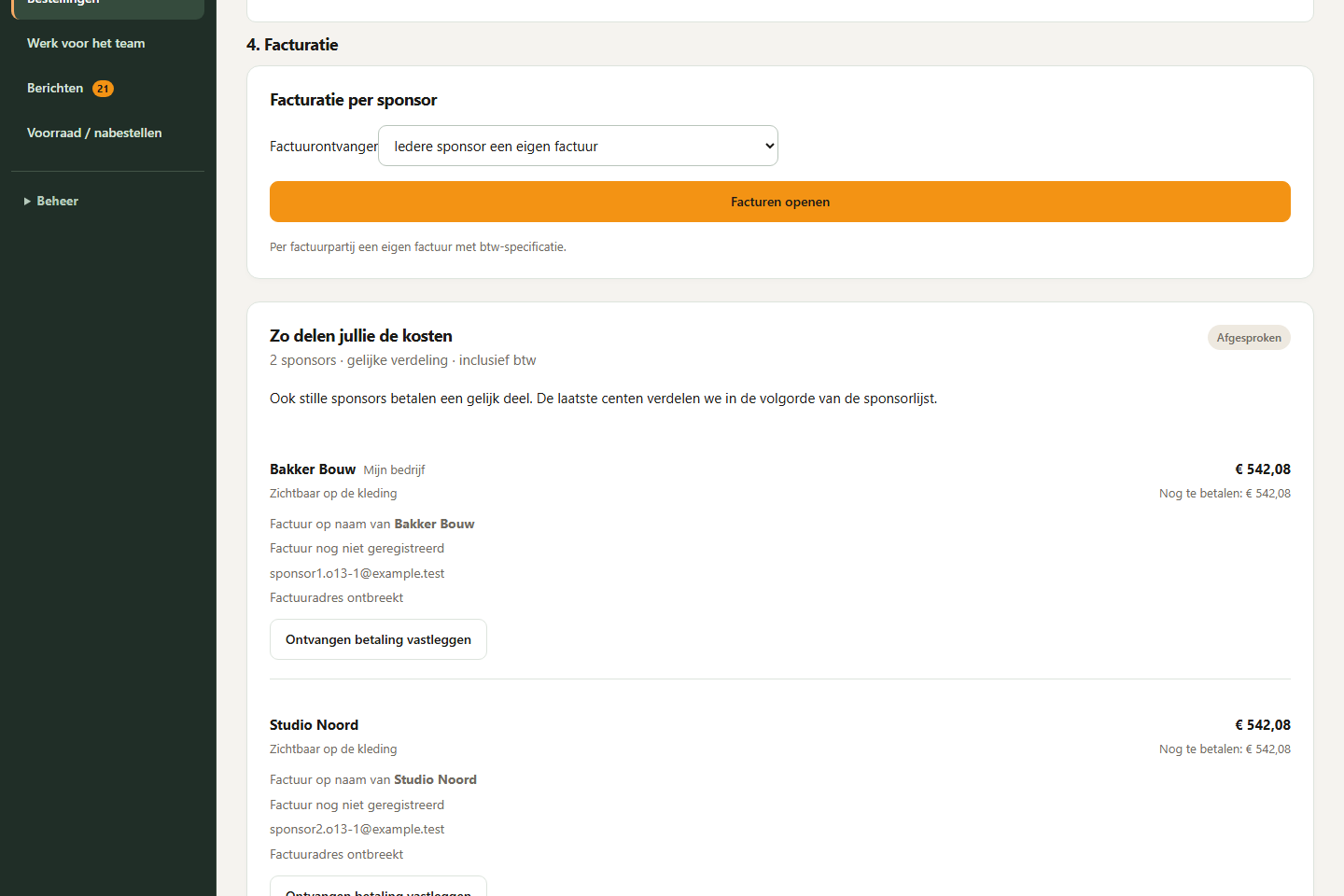 Scherm: Kies de factuurontvanger